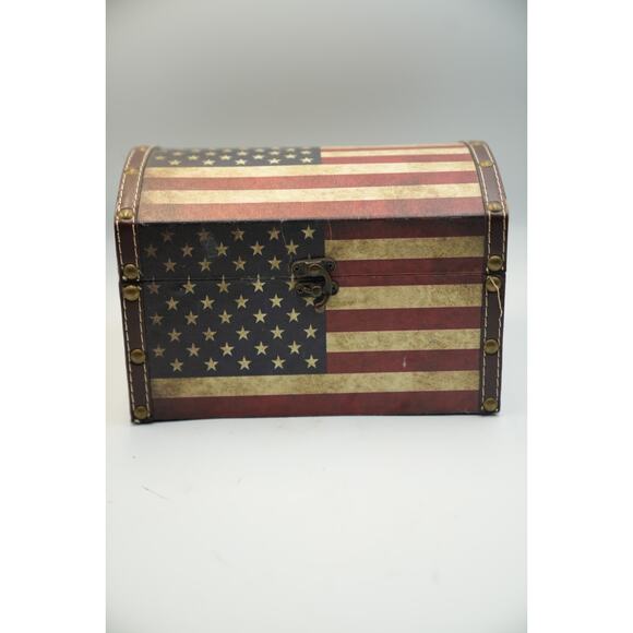 Vintage‎ American Flag Storage Chest Box Patriotic Decor 12"x7"x8" Rustic Metal - Picture 2 of 16